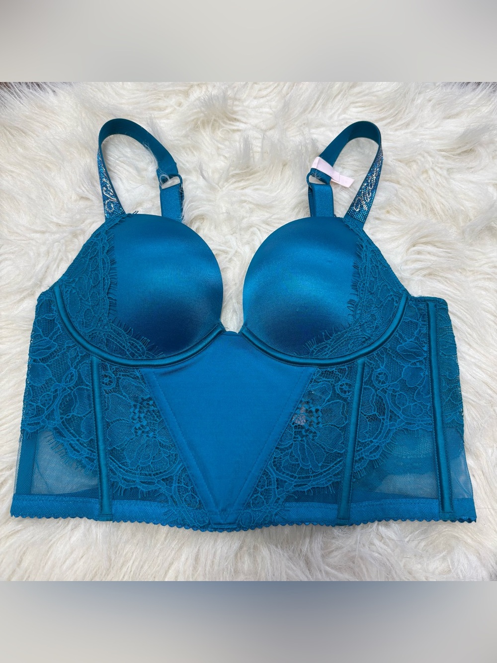 Victoria’s Secret Teal Lace Longline Push-Up Bra Bustier size 34B - NEW